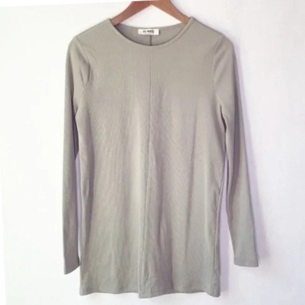 4th+Reckless Women Small Gray Ribbed Knit Long Sleeve Crew Neck‎ Slit Back Shirt